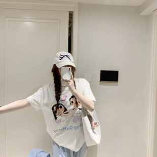 2026夏季新款女装宽松百搭休闲纯棉短袖t恤白色ins女款印花上衣潮