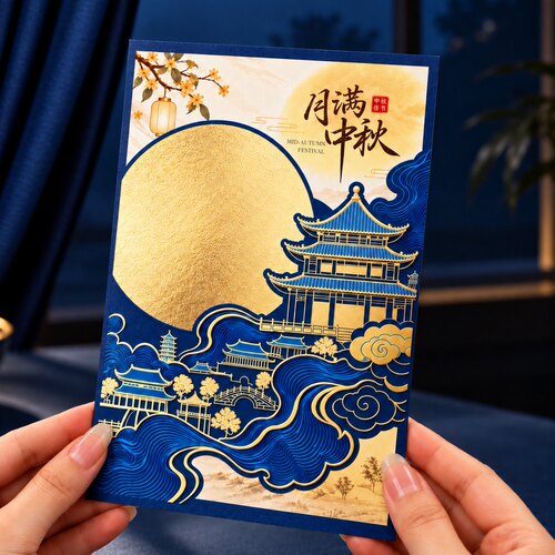 中秋节贺卡定制2026新款商务高级感送客户节日祝福感谢小卡片