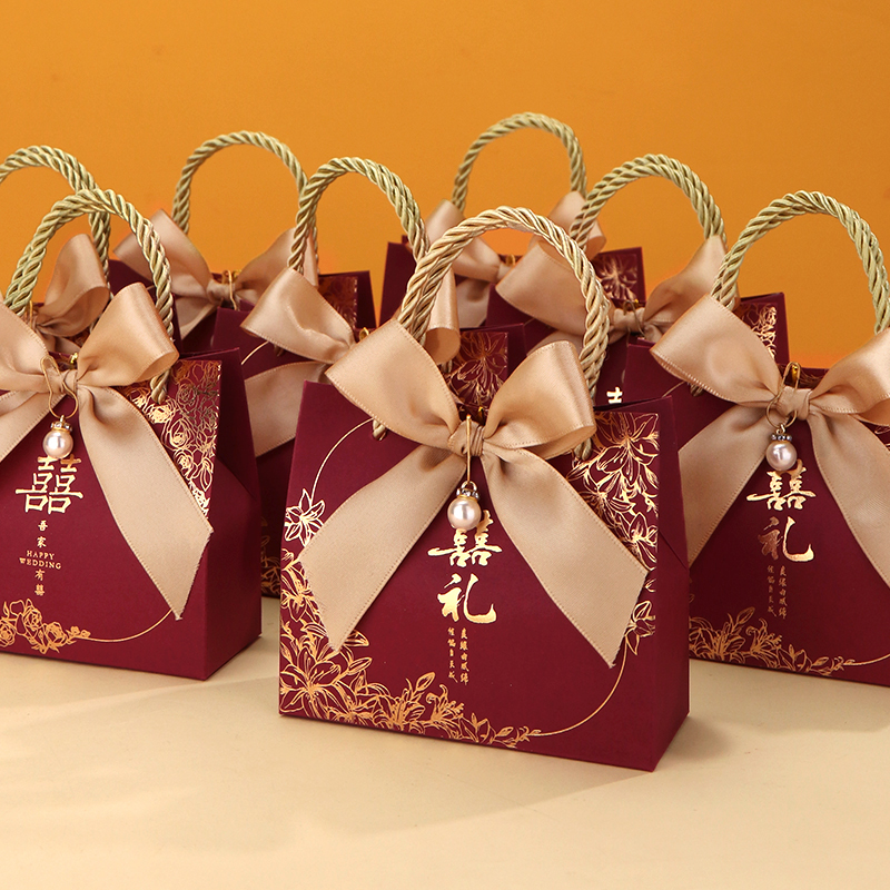 结婚喜糖盒婚礼专用手提喜糖袋子糖果礼盒2025新款回礼糖盒空盒子