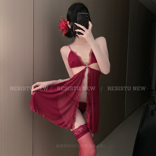 性感透视开扣吊带衣蕾丝花边女人味冰感丝睡裙女 RESISTU野蛮游戏