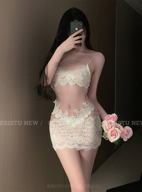 RESISTU恋恋小白花 纯欲网纱蕾丝吊带裙2025新款性感透视吊带睡裙