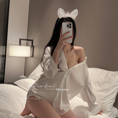 RESISTU 今夜不回家 性感薄款冰丝男友风衬衫女 诱惑家居服睡衣裙