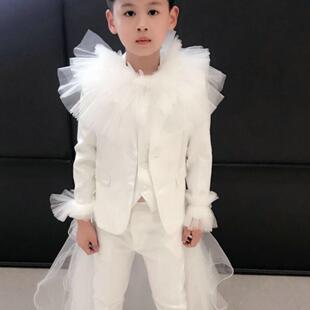 政宇轩 高定T台模特走秀白色男神款白色西装韩式礼服网纱仙男出租