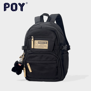 POY®  书包初中女生大容量男高中生时尚潮牌双肩包黑色电脑背包