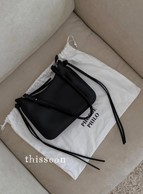 折扣 Phoebe Philo gig黑色牛皮极简流苏小号拉链单肩斜挎包 男女