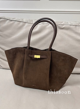 折扣 Demellier new york极简麂皮棕色黑色大号托特包 单肩手提包