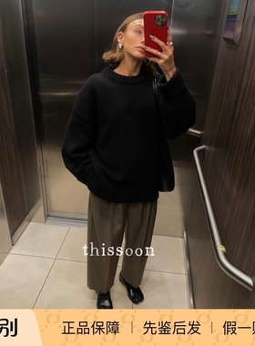 现货The Row 经典款 灰色黑色Ophelia圆领羊毛羊绒宽松版型大毛衣