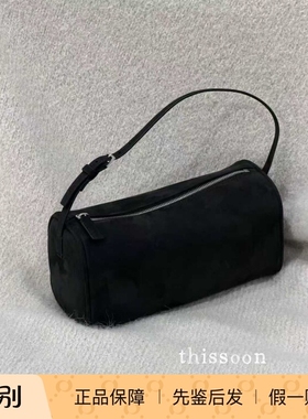 现货 The Row 新款黑色磨砂哑光麂皮90s笔筒包手提包 极简 男女