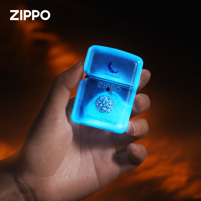 zippo夜光流沙月球透明壳打火机