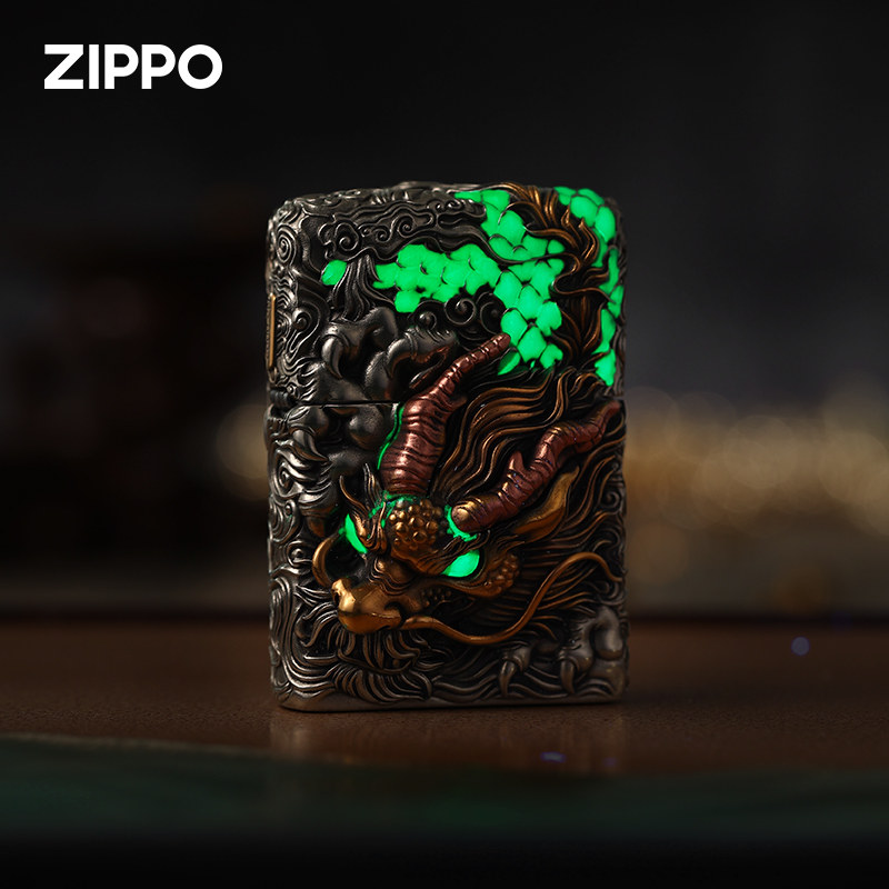 zippo打火机重甲夜光青龙礼物男