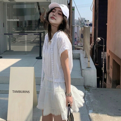 ELLE松弛感系带条纹衬衫