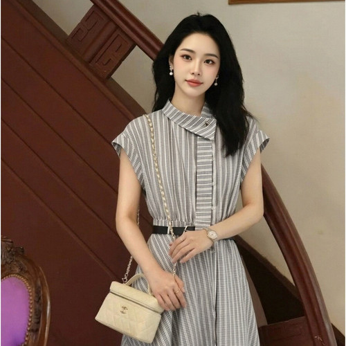 ELLE条纹不规则衬衫连衣裙
