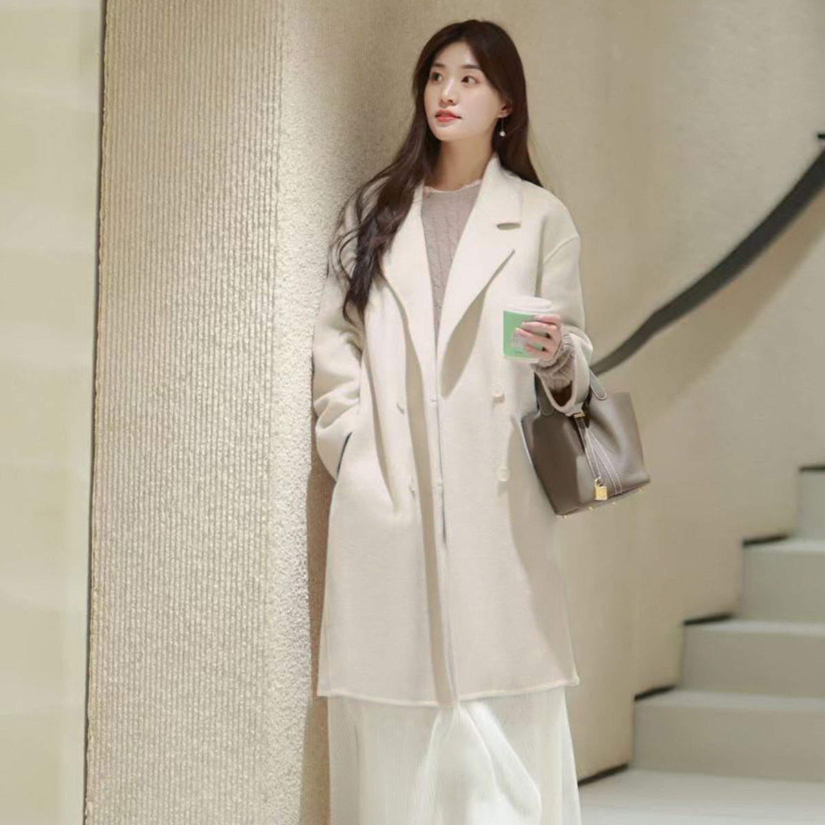 ELLE绵羊毛双面呢大衣女高级感