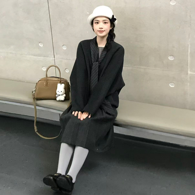 ELLE飘带领绵羊毛双面呢大衣女