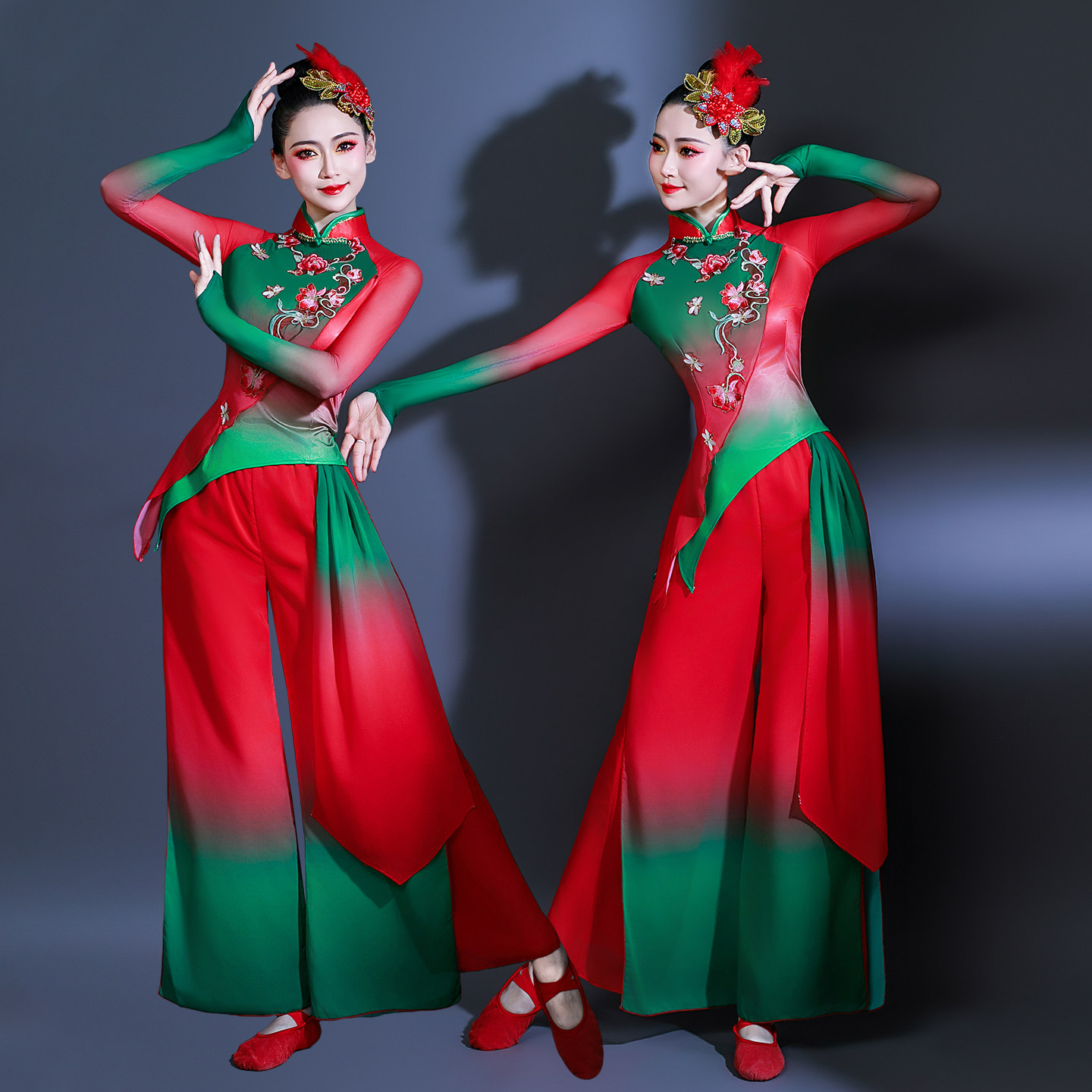 高档扭秧歌服演出服女中老年古典舞蹈服装飘逸扇子舞打鼓腰鼓表演