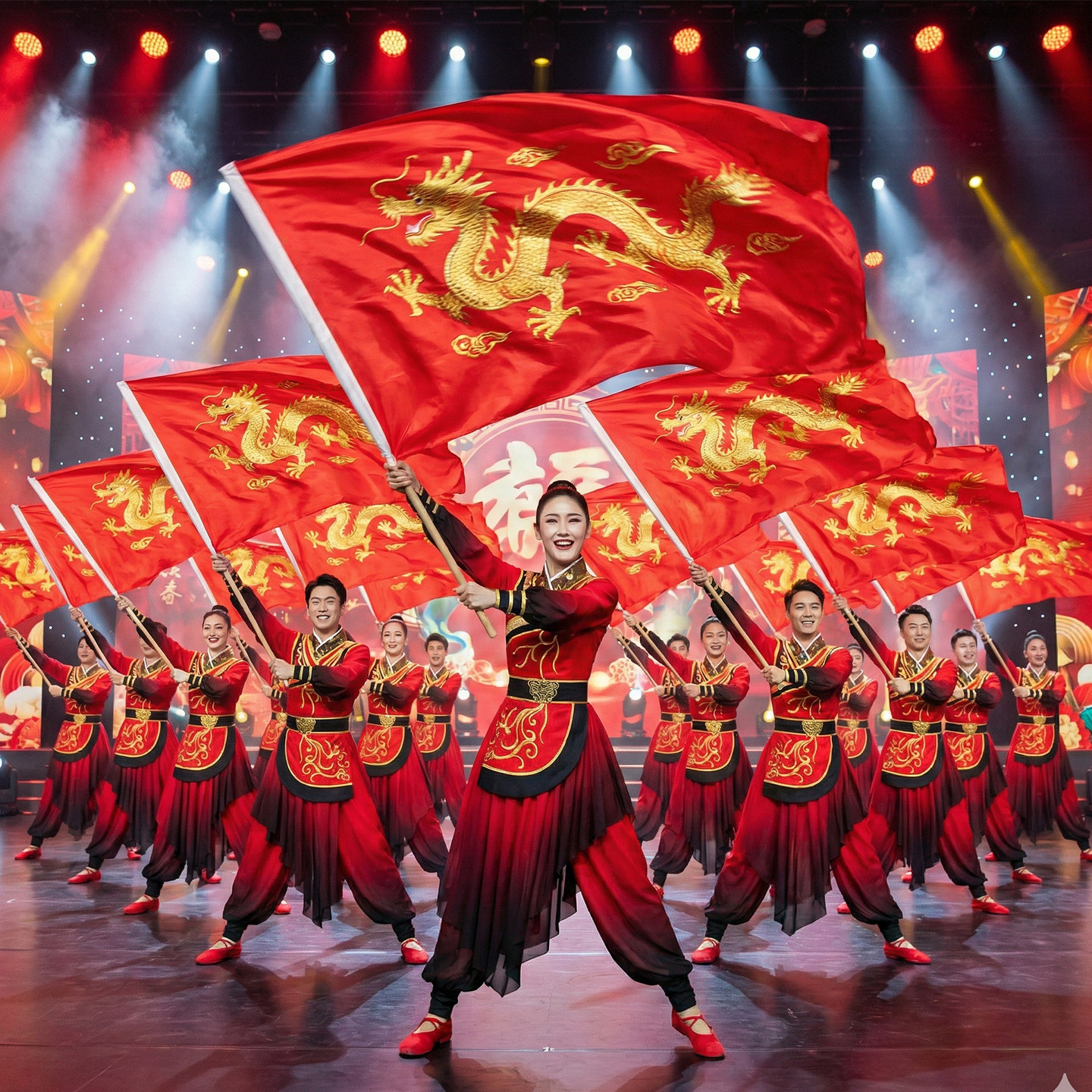 高档打鼓鼓舞马年舞挥旗旗舞男演出服装开场舞敲大鼓腰鼓锣鼓表演
