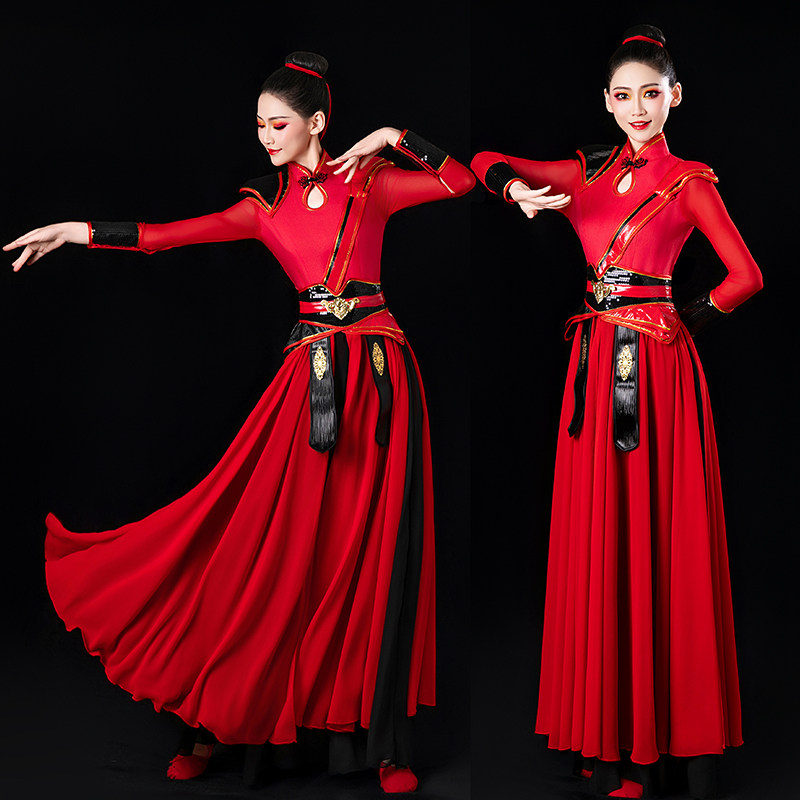 高档古典舞蹈演出服女飘逸中国风古装侠客汉服现代腰鼓秧歌民族打