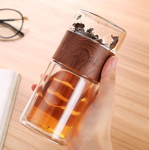 双层玻璃茶水分离杯子男士高档办公室个人专用茶杯迷你200ml水杯