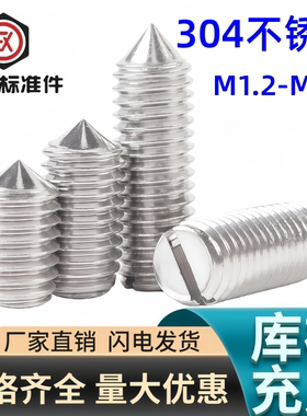304不锈钢M1.2-1.6M2M2.5M3-M12 71一字尖头紧定开槽螺丝机米顶丝