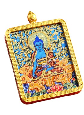 手绘描金龙五爷唐卡药师