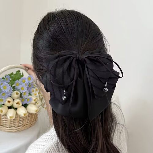 法式缎面蝴蝶结花苞抓夹