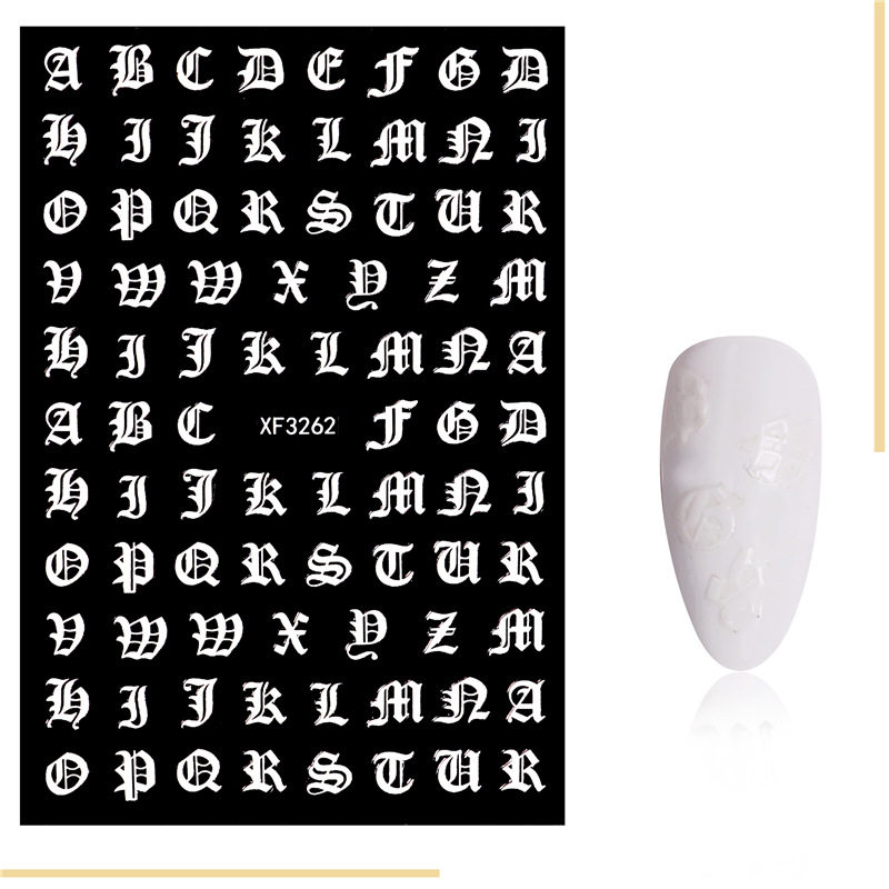 跨境专供字母指甲贴纸 爆款5色一套玫瑰金抽象英文字母指甲贴