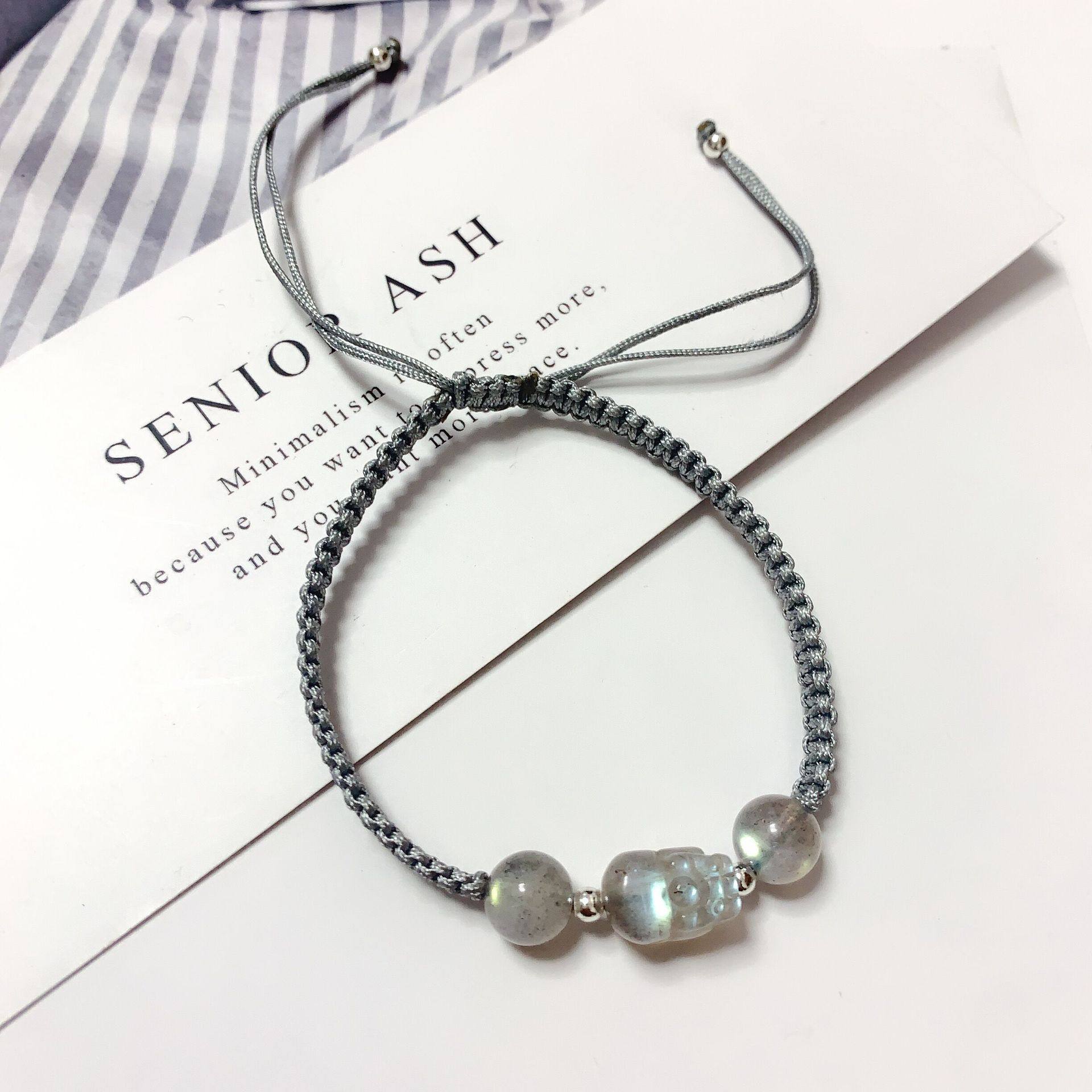 灰月光石貔貅手链女手工编织绳拉长石学生手串饰品生日礼物,饰品/流行首饰/时尚饰品新,银饰手链,淘宝优惠券,粉丝福利购,淘宝优惠卷