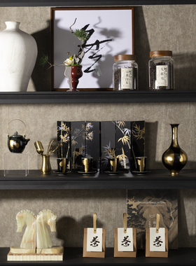 八度空间新中式宋氏美学样板间售楼处书房书架书柜桌面摆件组合