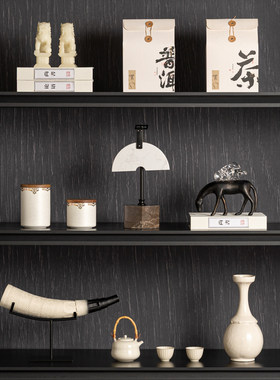 新中式素雅白茶室茶壶工艺品摆件高级会所餐厅酒店休息区软装饰品
