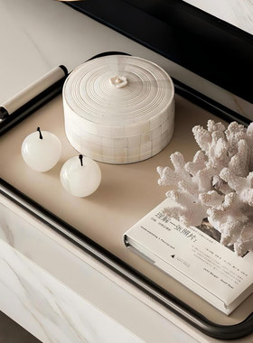 现代简约样板房洽谈区客厅茶几仿真珊瑚牛骨收纳盒装饰摆件组合