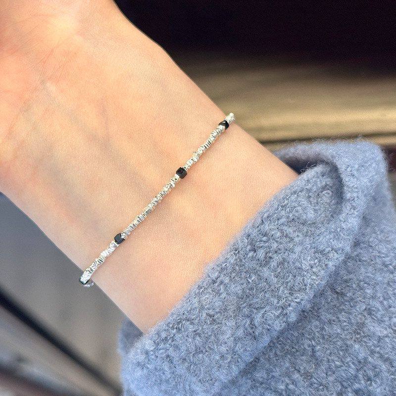 手链不规则切割玛瑙银子黑碎经典