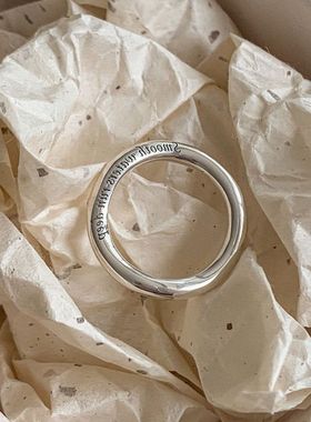 指INS闭口纯银戒同款简约925未晚戒子百搭波浪0129J字母网红博主