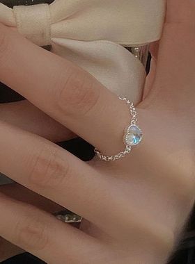 s925戒指月光石纯银通体抽拉式