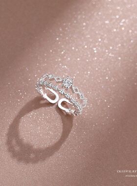 双层食指女日纯银s925皇冠饰品