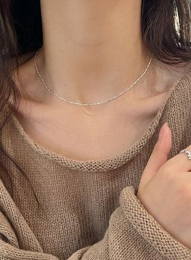 小方块亮银色女锁骨简约链纯银