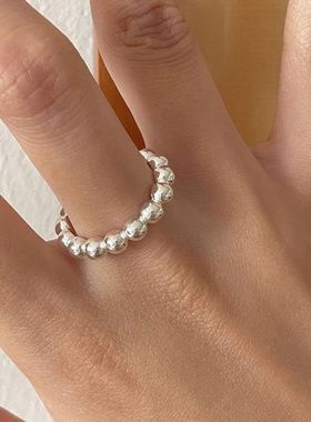 纯银可爱指环圆珠通体素银ins女