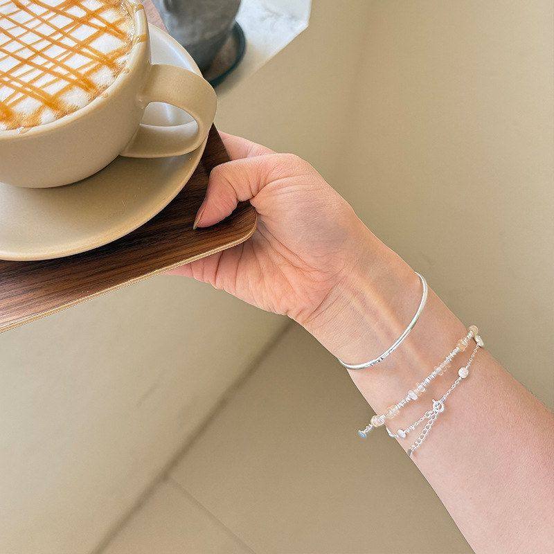 碎串珠时髦925叠纯银女时髦手环