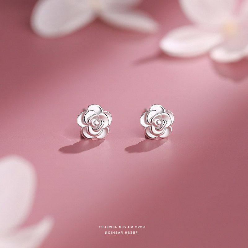 999女时尚小纯银山茶花耳骨钉小