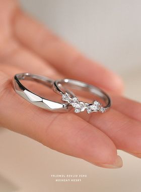 情侣戒指轻奢时尚森系韩版s925