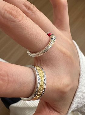 戒指开口金银纯银925叠电白拼色