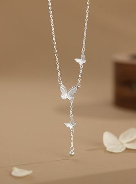 甜美项链锁骨999女轻奢圆珠蝴蝶