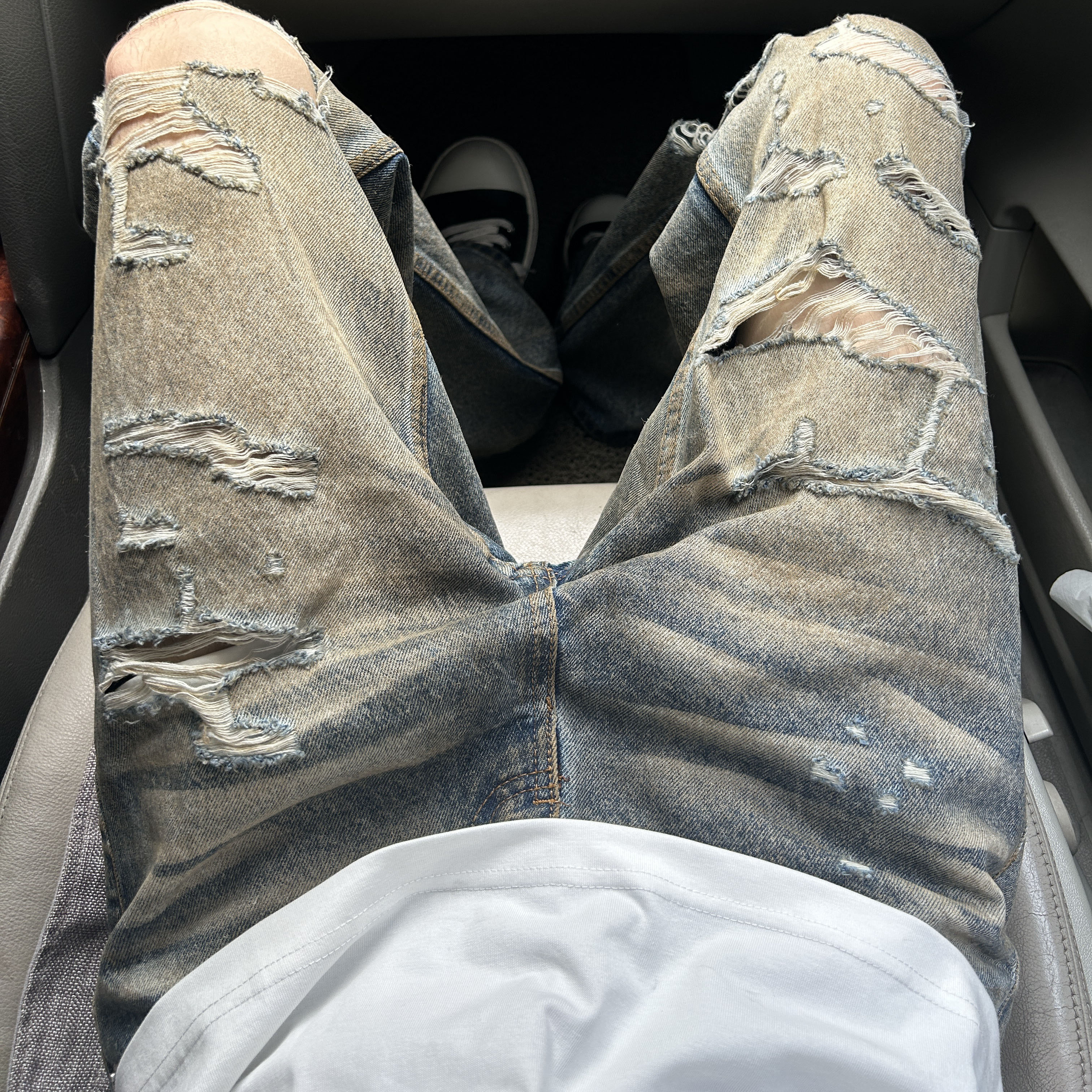 美式微喇vibe裤子男女高街水洗复古设计感痞帅烂洞刀割破洞牛仔裤