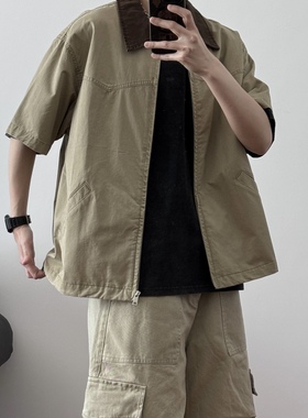 复古水洗撞色领拉链衬衫52046 CCD自由商店