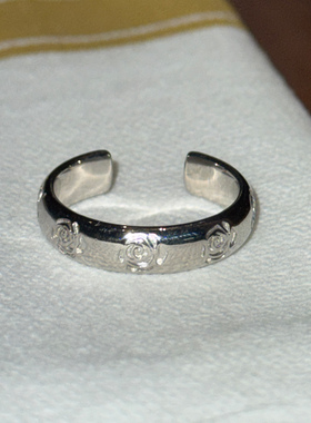 PAUSA ANN s925 质感玫瑰花纹雕刻小众设计开口戒指