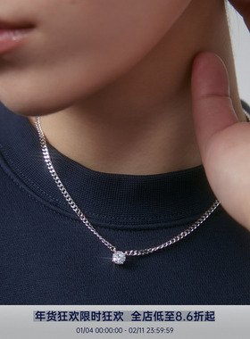 PAUSA ANN s925 运动系列 极简中性古巴链高火彩单钻时髦银项链