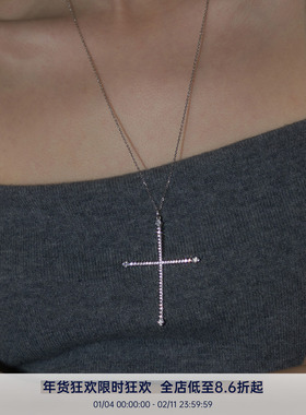 PAUSA ANN s925 极细线条十字架夸张小众设计毛衣链/项链