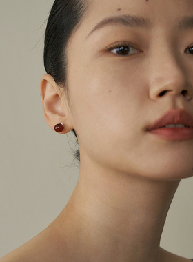 PAUSA ANN s925 6mm/8mm包裹红玛瑙秋冬氛围感经典小耳钉