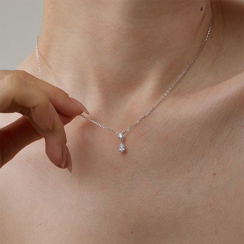 PAUSA ANN s925 轻奢水滴钻拼接人鱼眼泪精致法式项链