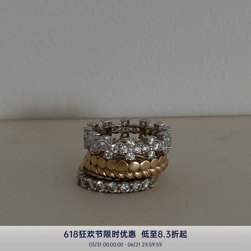 PAUSA ANN s925 轻奢时髦复古满钻十字拼接高火彩锆石戒指