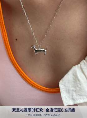 PAUSA ANN s925 戴串珠项链的腊肠狗小众设计秋冬中长链